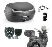 Compatible avec Piaggio MP3 300 Sport Top Case MONOLOCK Caisse 45 litres pour Moto Scooter Coffre Noir avec RÉFLECTEURS FUMÉS Comprenant Plaque ET KIT Universel