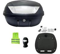 Compatible avec Piaggio MP3 500 i.e. Sport Valise Top Case 52 litres Coffre Complet avec Plaque+POIGNÉE+KIT DE Montage Porte-Bagages Moto Scooter CAPACITÉ 2 Casques Noir