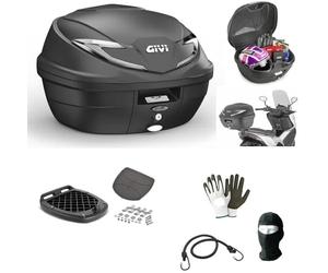 Compatible avec Piaggio MP3 LT 500 i.e. Business Coffre Top Case B360NT2 Tech Valise DE 39 litres+KIT DE Fixation pour Porte-Bagages ARRIÈRE DE Moto/Scooter+Plaque pour 2 Casques