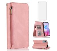 Compatible avec Realme 9i/OPPO A36/A76 4G/A96 4G/K10 Étui portefeuille en verre trempé avec protection d'écran et fermeture éclair rétro en cuir avec porte-cartes et cellule pour OPPOA96 OPPOA76