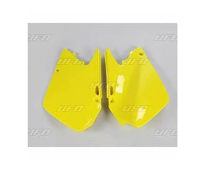 compatible avec/remplacement pour RM 125 / RM 250-03/05- PAIRE PLAQUES LATERALES UFO JAUNE-SU03996-102