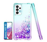Compatible avec Samsung A53 5G Coque, résistance aux chocs transparente liquide scintillante Galaxy A53 5G, Bleu-vert/Violet
