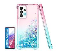 Compatible avec Samsung A53 5G et Samsung Galaxy A04s, résistance aux chocs pour Samsung Galaxy A53 5G Coque transparente liquide pailleté A53 Samsung 5G, coque Samsung A53, rose/bleu sarcelle