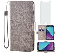 Compatible avec Samsung Galaxy J7 Prime 2017 J 7 Skypro Sky Pro J7V V S727VL Étui portefeuille et protecteur d'écran en verre trempé avec porte-cartes pour Glaxay Halo 7J Perx J7prime Gris