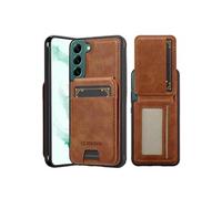 Compatible Avec Samsung Galaxy S21 FE Cas 2 Dans 1 Détachable Blindage RFID Cadre Photo A Fente Etui Portefeuille GANGXUN Marron
