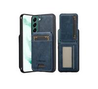 Compatible Avec Samsung Galaxy S21 FE Cas 2 Dans 1 Détachable Blindage RFID Cadre Photo A Fente Etui Portefeuille GANGXUN Bleu