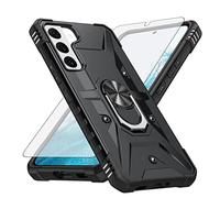Compatible avec Samsung Galaxy S21 FE Gaxaly S 21 FE 5G Coque de téléphone et protecteur d'écran en verre trempé avec anneau de support et béquille magnétique Glaxay S21FE5G UW S21FE 21S G5 Noir