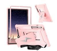 Compatible avec Samsung Galaxy Tab S9 FE Plus SM-X610/SM-X616 12,5", coque de protection robuste antichoc avec support intégré + bandoulière, étui pour tablette en TPU résistant aux chutes, or rose