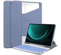 Compatible avec Samsung Galaxy Tab S9 FE Plus SM-X610/SM-X616 Étui amovible pour clavier sans fil S Pen Holde, support rotatif à 360 degrés, étui translucide en TPU souple, veille/marche