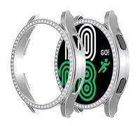Compatible avec Samsung Galaxy Watch 4 40 mm, 44 mm, 2021 - Coque de protection rigide en polycarbonate plaqué diamant avec cadre à paillettes pour Galaxy Watch 4 2021 (44 mm, argent)