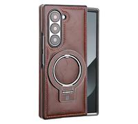 Compatible avec Samsung Galaxy Z Fold 7 - Coque Fine en Cuir PU avec Support Anneau Invisible, Protection Antichoc, Recharge sans Fil, Anti-Traces de Doigts(Dark Brown)