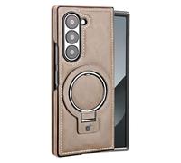 Compatible avec Samsung Galaxy Z Fold 7 - Coque Fine en Cuir PU avec Support Anneau Invisible, Protection Antichoc, Recharge sans Fil, Anti-Traces de Doigts(Gray)