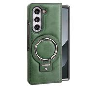 Compatible avec Samsung Galaxy Z Fold 7 - Coque Fine en Cuir PU avec Support Anneau Invisible, Protection Antichoc, Recharge sans Fil, Anti-Traces de Doigts(Green)