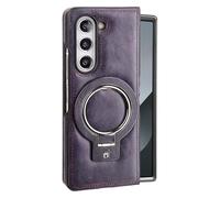 Compatible avec Samsung Galaxy Z Fold 7 - Coque Fine en Cuir PU avec Support Anneau Invisible, Protection Antichoc, Recharge sans Fil, Anti-Traces de Doigts(Purple)