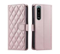 Compatible avec Sony Xperia 5 IV Étui portefeuille avec support pour carte de crédit, cuir PU souple Sangle d'épaule magnétique, Flip Folio Book Cuir PU Étui de téléphone antichoc pour femmes(Pembe)