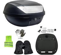 Compatible avec SYM Jet V 125 Top Case 52 litres SIFAM Complet avec Plaque+POIGNEE+KIT DE Montage Coffre pour Moto Scooter Support pour 2 Casques Noir Mat