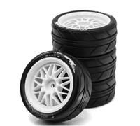 Compatible avec Tamiya pour TT01 TT01E pour TT02 pour TT02B TA06 XV01 1/10 RC Pièces De Voiture De Course 4 Pièces Pneu en Caoutchouc De 65mm Pneu Roue Hexagonal De 12mm RC Voiture Pneus