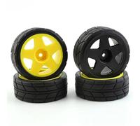 Compatible avec Tamiya pour TT01 TT01E pour TT02 pour TT02B XV01 1/10 RC pour Pièces De Voiture De Course, Pneu en Caoutchouc De 65mm, Roue Hexagonale De 12mm Roue Voiture RC(Type B Yellow)