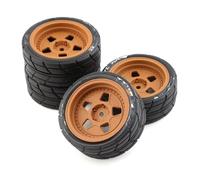 Compatible avec Tamiya pour TT01 TT01E pour TT02 pour TT02B XV01 TA06 1/10 RC pour Pièces De Voiture De Course 4 Pièces 65 Mm Pneu en Caoutchouc Roue Pneu 12 Mm Hex Voiture RC Pneus Jante(Yellow,B)