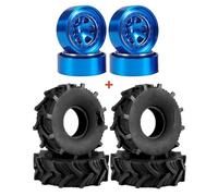 Compatible avec TRX4M pour FCX24 SCX24 Pneus en Caoutchouc De 1.0 Pouces, Jantes De 62x20mm, Pneus De Boue pour Mise À Niveau De Camion sur Chenilles RC 1/18 Voiture RC Pneus Jante(Blue)