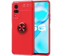 Compatible Avec Vivo X50 Lite Coque, 360 Degres Protection Bumper + Verre Trempé, Coque Avec Anneau Support Cover Skin Cases Housse Etui Protector-Rouge