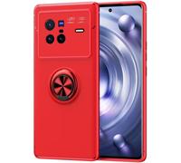 Compatible Avec Vivo X80 Coque, 360 Degres Protection Bumper + Verre Trempé, Coque Avec Anneau Support Cover Skin Cases Housse Etui Protector-Rouge