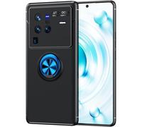 Compatible Avec Vivo X80 Pro Coque, 360 Degres Protection Bumper + Verre Trempé, Coque Avec Anneau Support Cover Skin Cases Housse Etui Protector-Bleu Noir