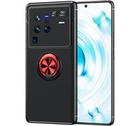 Compatible Avec Vivo X80 Pro Coque, 360 Degres Protection Bumper + Verre Trempé, Coque Avec Anneau Support Cover Skin Cases Housse Etui Protector-Noir Rouge