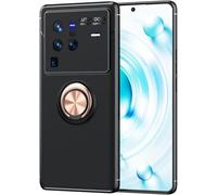 Compatible Avec Vivo X80 Pro Coque, 360 Degres Protection Bumper + Verre Trempé, Coque Avec Anneau Support Cover Skin Cases Housse Etui Protector-Or Noir