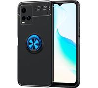 Compatible Avec Vivo Y21s Coque, 360 Degres Protection Bumper + Verre Trempé, Coque Avec Anneau Support Cover Skin Cases Housse Etui Protector-Bleu Noir