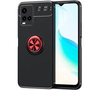 Compatible Avec Vivo Y33s Coque, 360 Degres Protection Bumper + Verre Trempé, Coque Avec Anneau Support Cover Skin Cases Housse Etui Protector-Noir Rouge