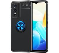 Compatible Avec Vivo Y76s Coque, 360 Degres Protection Bumper + Verre Trempé, Coque Avec Anneau Support Cover Skin Cases Housse Etui Protector-Bleu Noir