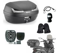 Compatible avec YAMAH-A X-Max 125 Top Case MONOLOCK Caisse 45 litres pour Moto Scooter Coffre Noir avec RÉFLECTEURS FUMÉS Comprenant Plaque ET KIT Universel