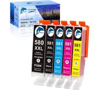 Compatible Cartouche pour Canon PGI-580 CLI-581 XXL Encre pour Pixma TR8550 TR7550 TS705 TS705a TS6350 TS6350a TS6351 TS6351a TS6250 TS6150 TS8150 TS8250 TS9550 TS9551C TS6151 TS6251 (5 Pack)