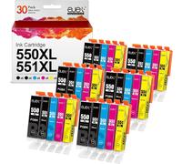 Compatible Cartouches d'encre Remplacement pour Canon 550XL 551XL pour PIXMA IP7250 IP8750 MX925 MG5650 IX6850 MX725 MG5550 MG6350 MG6450 MX920 MG6650 (PGBK Noir Cyan Magenta Jaune,30-Pack)