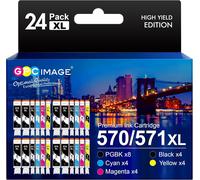 Compatible Cartouches D'Encre Remplacement Pour Canon 570 Xl 571 Xl Pour Pixma Mg5750 Ts5050 Mg5753 Mg6850 Mg6852 Ts5055 Ts6050 Ts6051 (Pgbk Noir Cyan Magenta Jaune, 24-Pack)[ENC944360]