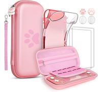 Compatible Case for Switch Lite 2019,Protective Cover + Transparent Shell + Screen Protector Compatible with Switch Lite + 4 Thumb Grip,Pink