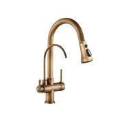 Compatible for le robinet de cuisine d'eau Pure noir mat, robinets mélangeurs extractibles à double poignée for boissons chaudes et froides(Antique Brass A)