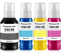 Compatible Gi-56 Pigement Bouteille D'Encre Pour Gi56 Gi 56 Encre Gi-56 Pgbk Gi-56M Gi-56C Gi-56Y Pour Maxify Gx3050 Gx4050 Gx5050 Gx6050 Gx7050 Imprimante (1Noir 1Cyan 1Magenta 1Jaune)