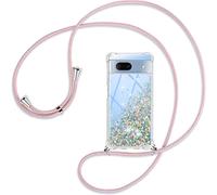 Compatible Google Pixel 8a Case With Cord, Glitter Clear Phone Case With Adjustable Lanyard For Google Pixel 8a Women Case, Rose Gold
