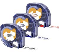 Compatible Iron On Labels for LetraTag 18769 18773 18777 for LetraTag LT-100H LT-100T LT-110T QX,Black/Blue/Red on White,12mm x 2m,3 Pack