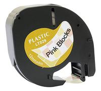 Compatible Noir sur Blocs Roses Plastique Ruban (12mm x 4m) pour Dymo LT110T, LT100H, LT100T, QX50, XR, XM, 2000, Plus