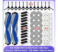 Compatible Pour Ecovacs T30 Pro Omni / T30 OMNI, Ecovacs Deebot T30e Pro Omni, YEEDI M12 ULTRA PLUS / M12 Pro+ Pièces Rouleau Principal Brosse Latérale Filtre Sac à Poussière Chiffon de Nettoyage SET