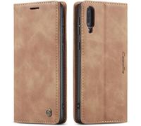 Compatible Samsung Galaxy A50/A50s/A30s Étui Cuir Marron Portefeuille Fentes Cartes Rfid Support Magnétique Antichoc Bumper Flip + 2 Verres Trempés 3d