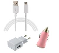 [Compatible Samsung Galaxy J1-J3-J5-J7-2015-2016-2017-J6-J6+]Pack Chargeur 3en1 Cable-Chargeur Secteur-Allume Cigare Rose[Phonillic