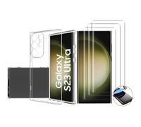 Compatible Samsung Galaxy S23 Ultra 5g - Coque Résistante Transparente Et 3 Films Protections Écran Verre Trempé Incurvé 3d [Novago]