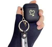 Compatible with AirPods 2 Case & Airpods Case 1 Generation, Cute Gold Heart Pattern Cute Flowers Keychain Shockproof for Girls Women Case for AirPods 2 & 1-Black