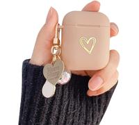 Compatible with AirPods 2 Case and AirPods 1 Generation Case, Gold Heart Pattern Cute Keychain Shockproof for Girls Women Cover -Brown