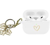 Compatible with AirPods Pro 2 Case 2022, Golden Heart Pattern Soft Silicone Case for AirPods Pro 2nd/1st Generation with Cute Butterfly Keychain (White)
