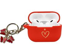 Compatible with AirPods Pro 2 Case 2022, Golden Heart Pattern Soft Silicone Case for AirPods Pro 2nd/1st Generation, with Cute Butterfly Keychain (Red)